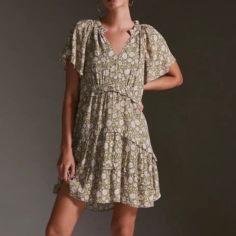Anthropologie Robin Tiered Mini Dress Womens Size S